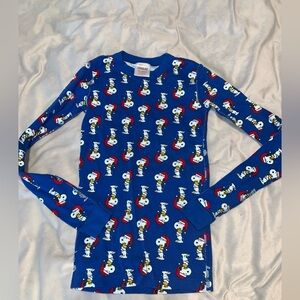 Hanna Andersson Peanuts Snoopy Blue Kids Long Sleeve pajama Shirt 14 Christmas